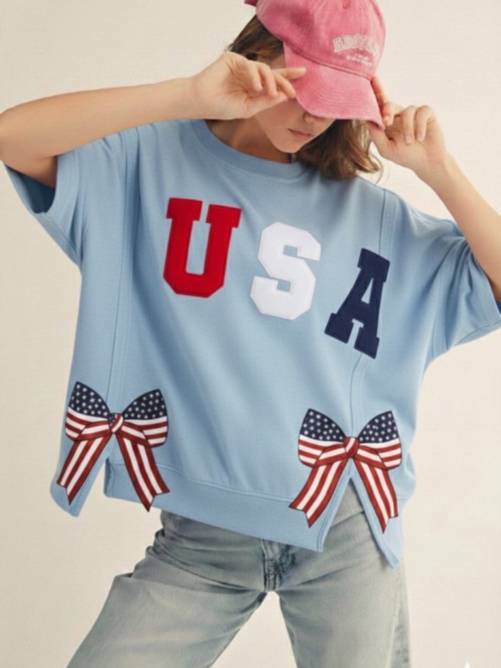 "The Amira" Oversized 4th Of July Patch USA Pullover Sweatshirt